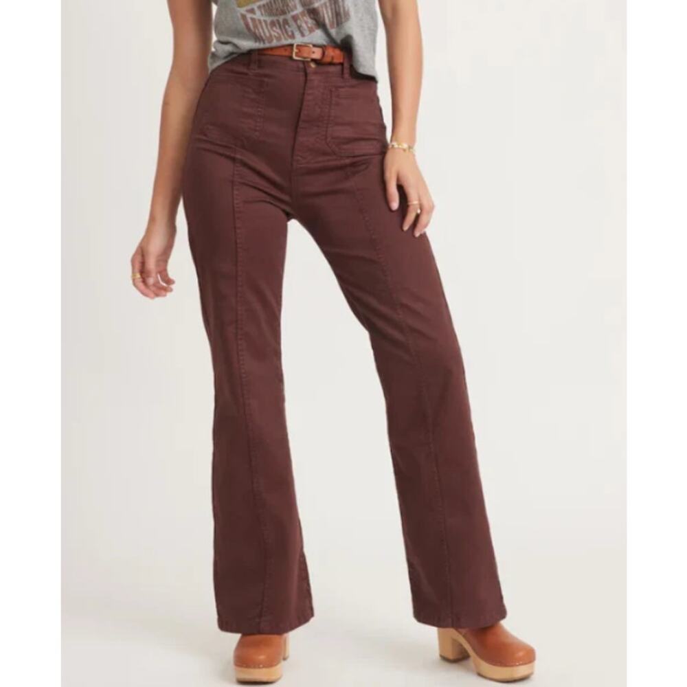 Marine Layer Perles Flare Pants Bitter Chocolate Women's 10 Fall Western Neutral